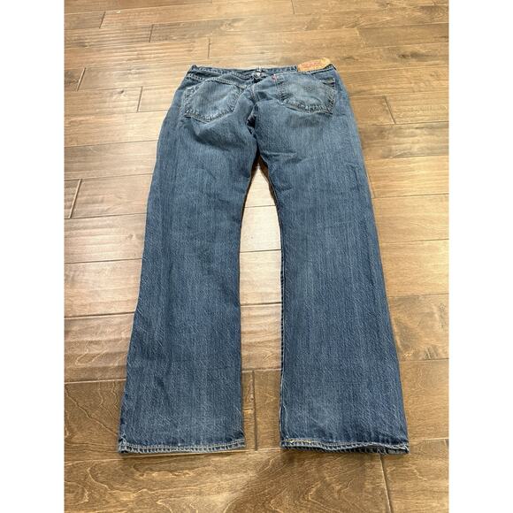 Levis 501 Mens Blue Button Fly Cotton Casual Denim Straight Jeans Size 36x32 - Picture 3 of 12